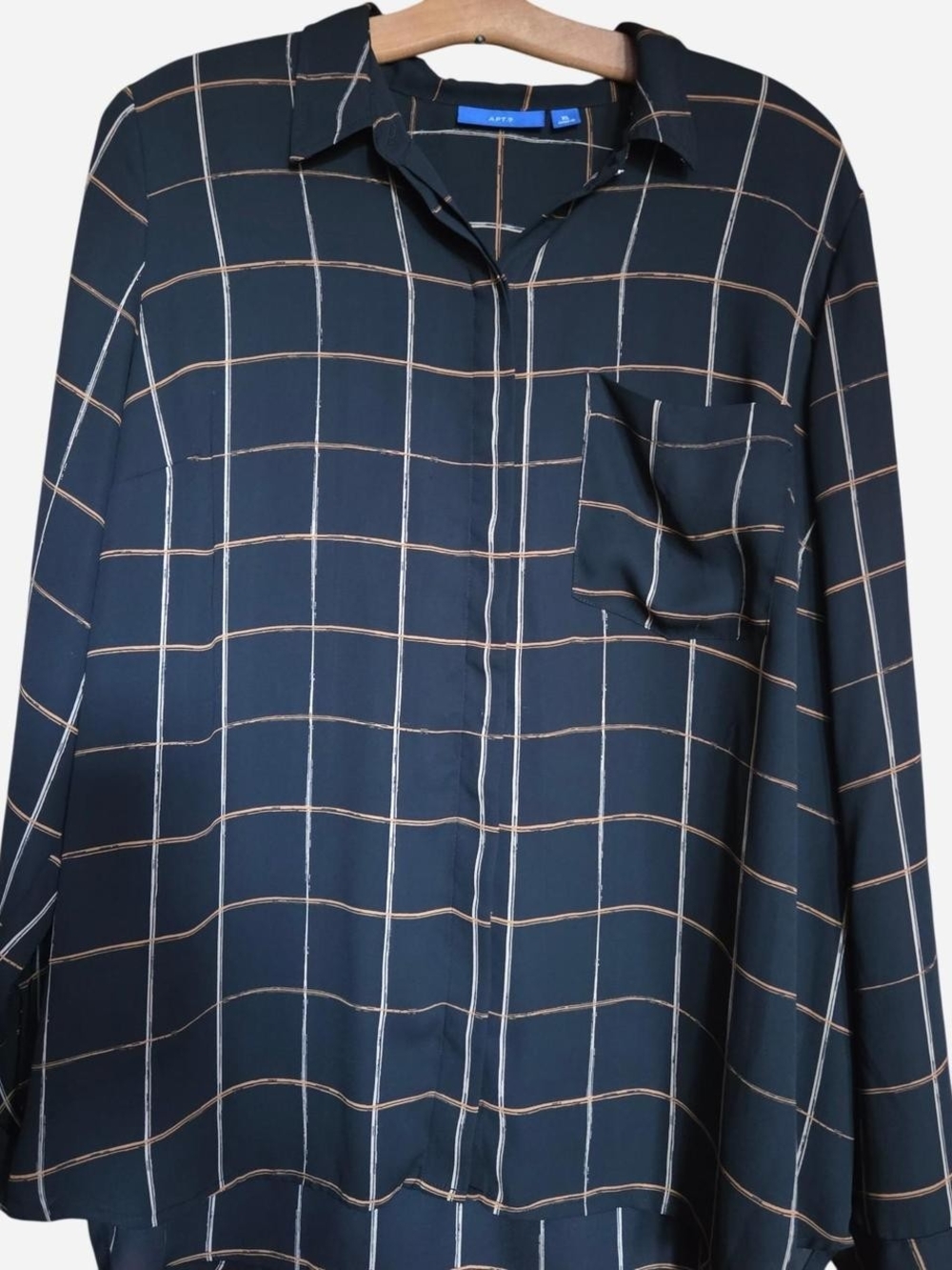 Apt. 9 Black Button-Down Shirt with Windowpane Plaid